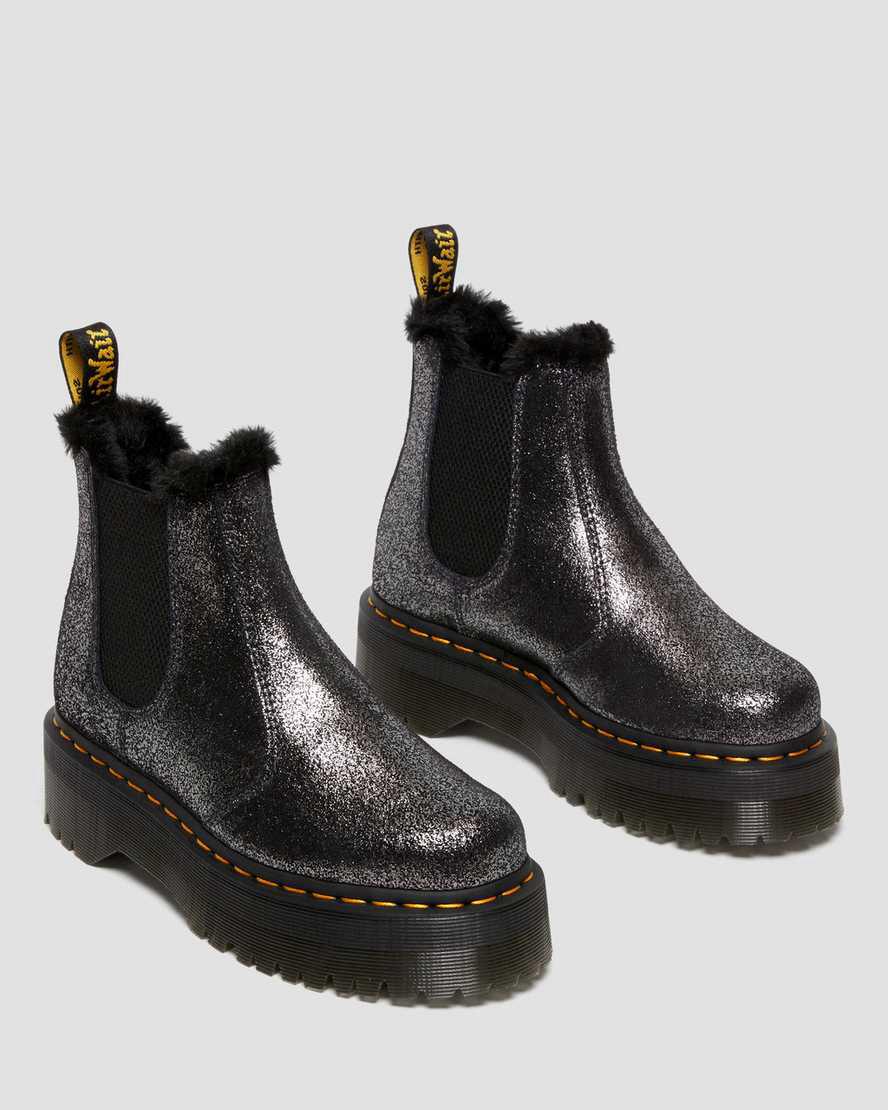 Dr Martens 2976 Faux Fur-Astar Metallic Platform Chelsea Kadın Bilek Boy Bot Siyah  Türkiye |  03196-DTBF