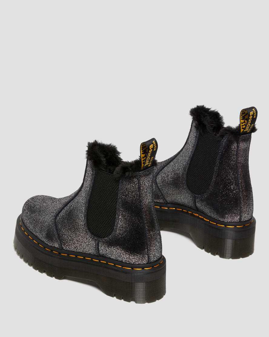 Dr Martens 2976 Faux Fur-Astar Metallic Platform Chelsea Kadın Bilek Boy Bot Siyah  Türkiye |  03196-DTBF