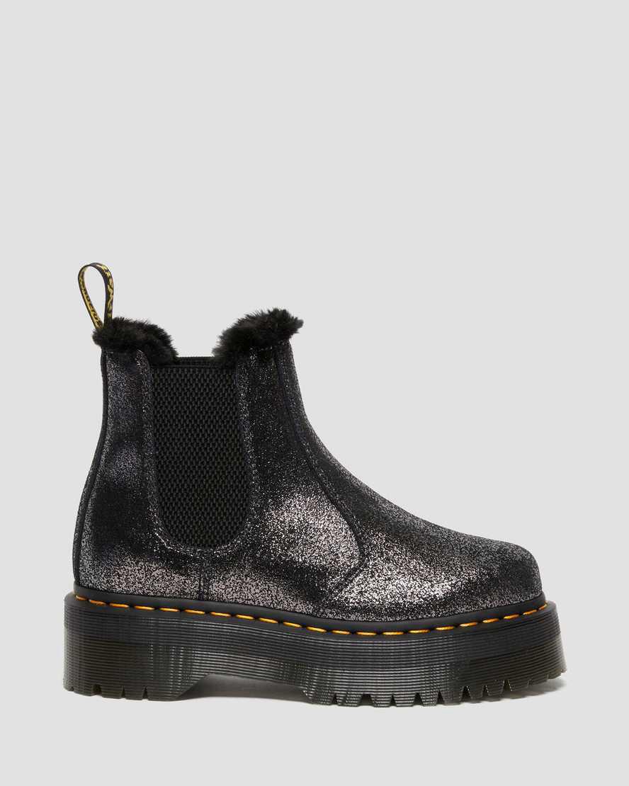 Dr Martens 2976 Faux Fur-Astar Metallic Platform Chelsea Kadın Bilek Boy Bot Siyah  Türkiye |  03196-DTBF