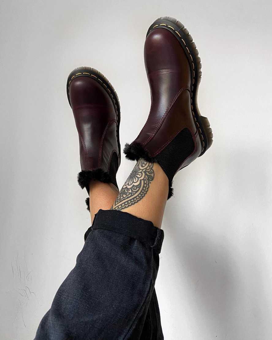 Dr Martens 2976 Leonore Faux Fur Astar Chelsea Kadın Bilek Boy Bot Bordo  Türkiye |  30478-HJGS