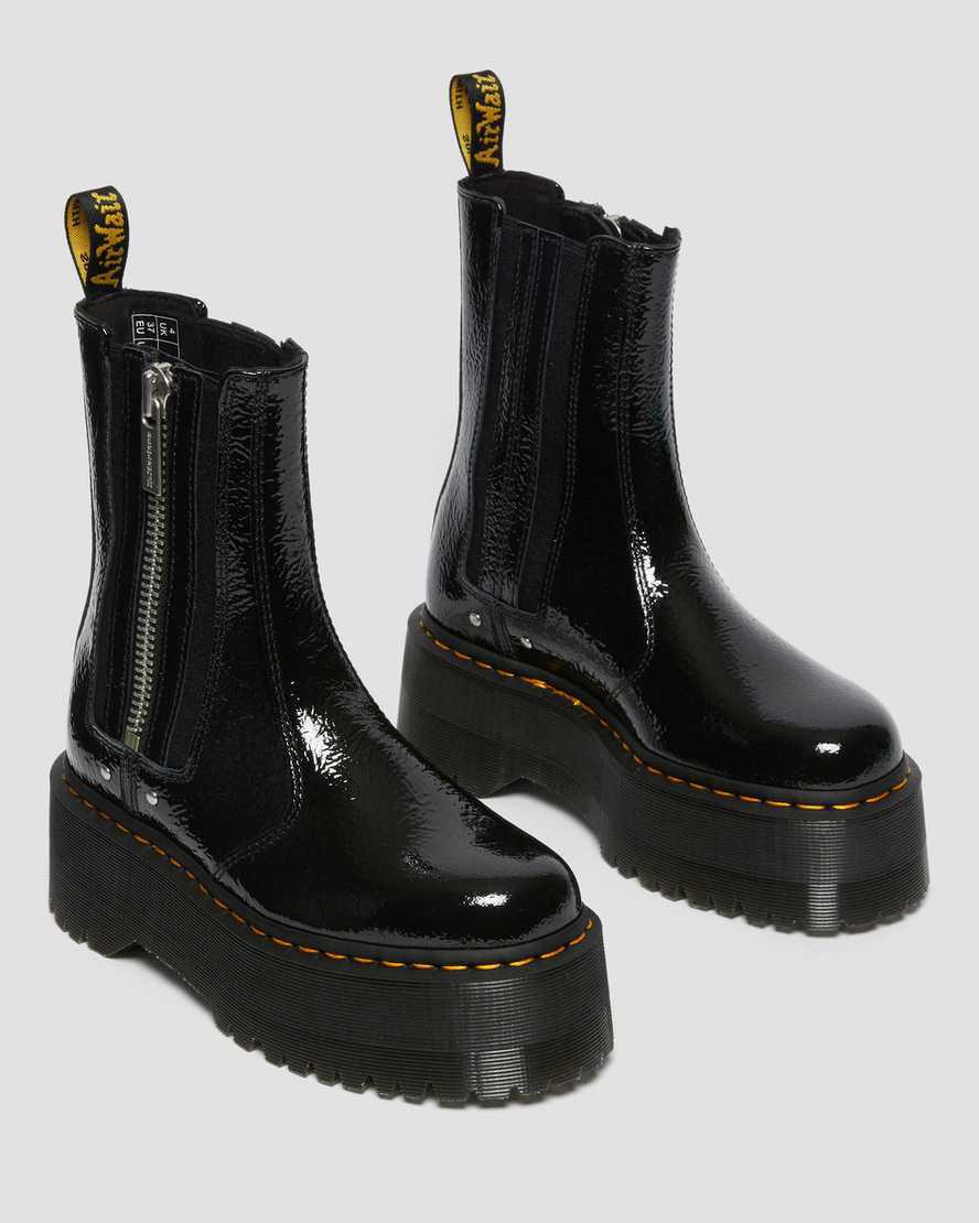 Dr Martens 2976 Max Distressed Rugan Chelsea Kadın Kalın Taban Bot Siyah  Türkiye |  71963-ZPBH