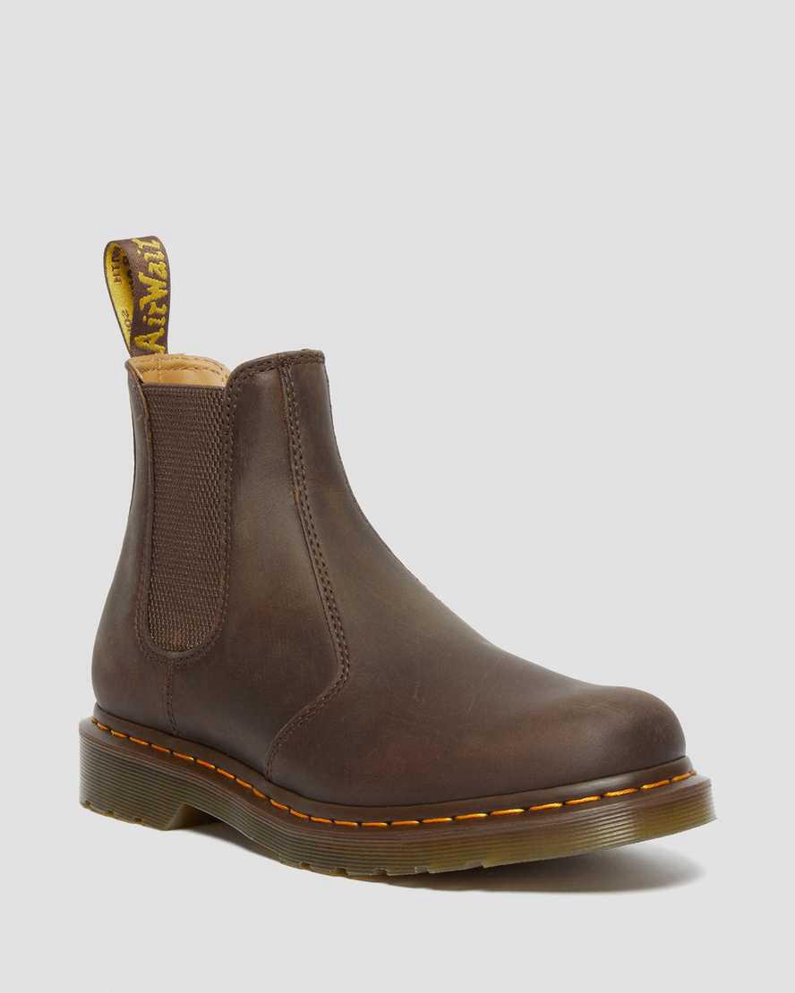 Dr Martens 2976 Yellow Stitch Crazy Horse Deri Chelsea Erkek Originals Boots Koyu Kahverengi  Türkiye |  29561-MBJN