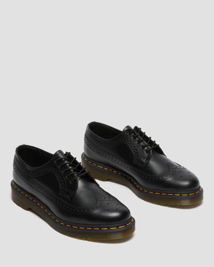 Dr Martens 3989 Yellow Stitch Smooth Deri Brogue Erkek Oxford Ayakkabı Siyah  Türkiye |  82413-NPMR