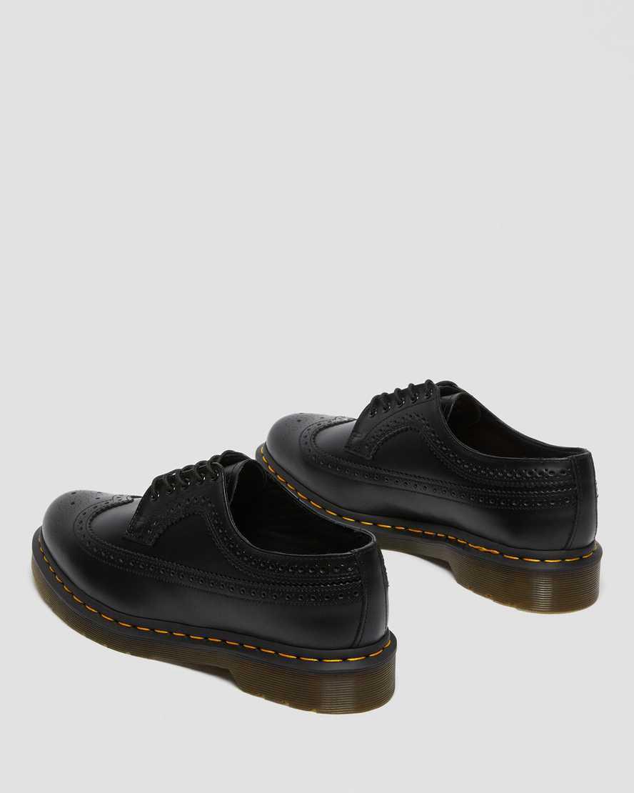 Dr Martens 3989 Yellow Stitch Smooth Deri Brogue Erkek Oxford Ayakkabı Siyah  Türkiye |  82413-NPMR