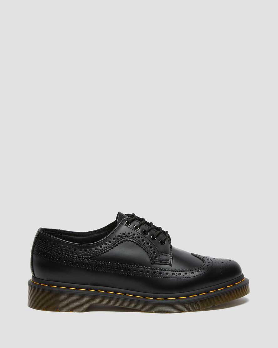 Dr Martens 3989 Yellow Stitch Smooth Deri Brogue Erkek Oxford Ayakkabı Siyah  Türkiye |  82413-NPMR