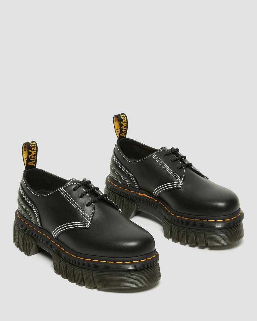 Dr Martens Audrick White Stitch Deri Platform Erkek Oxford Ayakkabı Siyah  Türkiye |  04938-VLRG