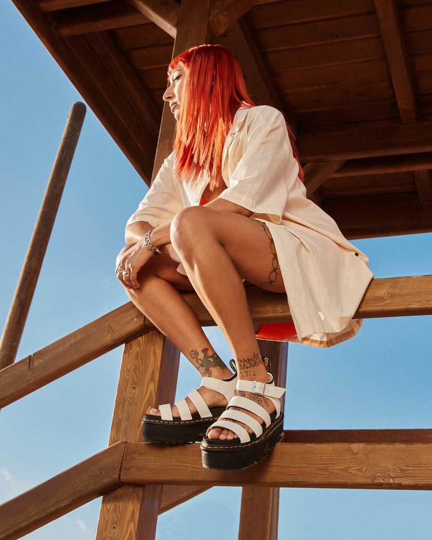 Dr Martens Blaire Hydro Deri Platform Askılı Kadın Gladyatör Sandalet Beyaz  Türkiye |  08269-BCEP