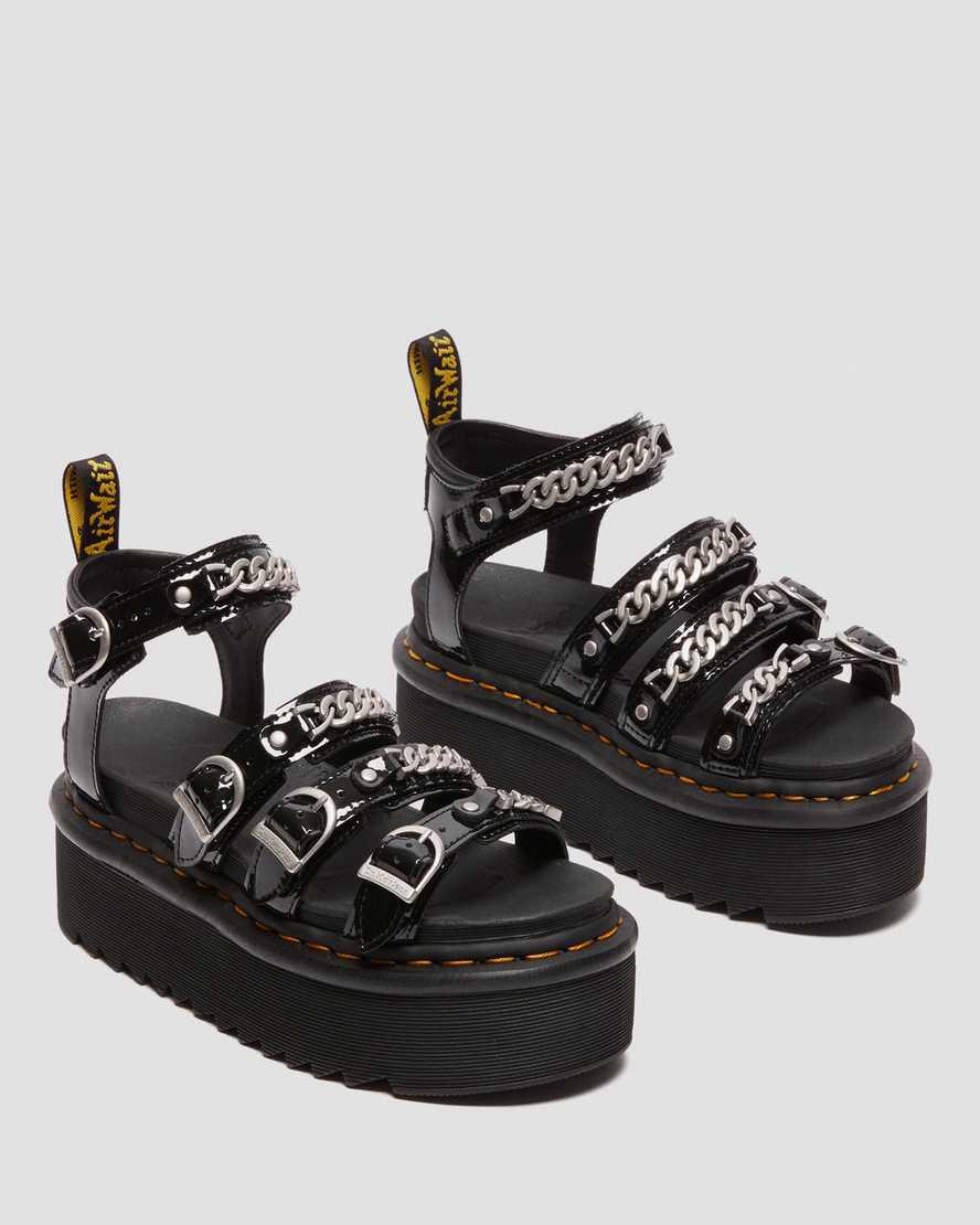 Dr Martens Blaire II Chain Rugan Deri Askılı Kadın Platform Sandalet Siyah  Türkiye |  75190-TIZQ