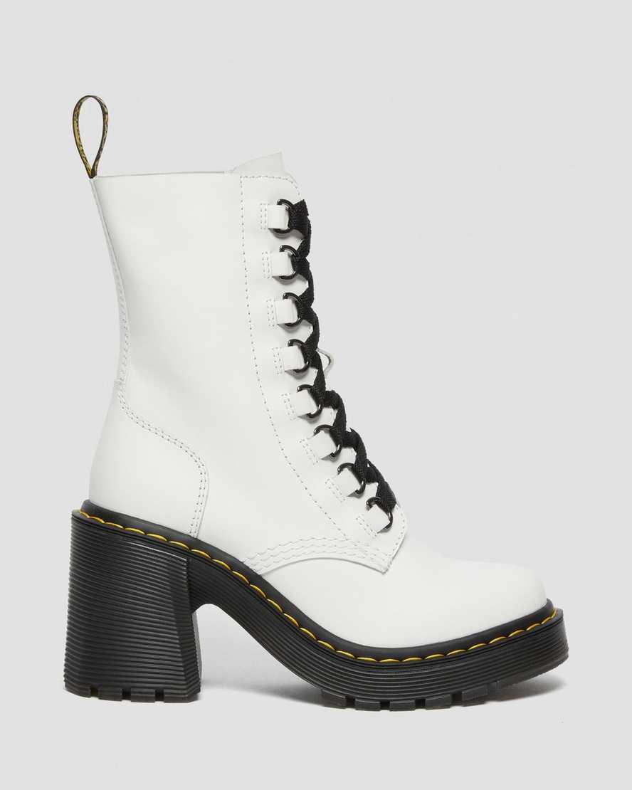 Dr Martens Chesney Deri Flared Dantel Up Kadın Topuklu Bot Beyaz  Türkiye |  07618-JFTG