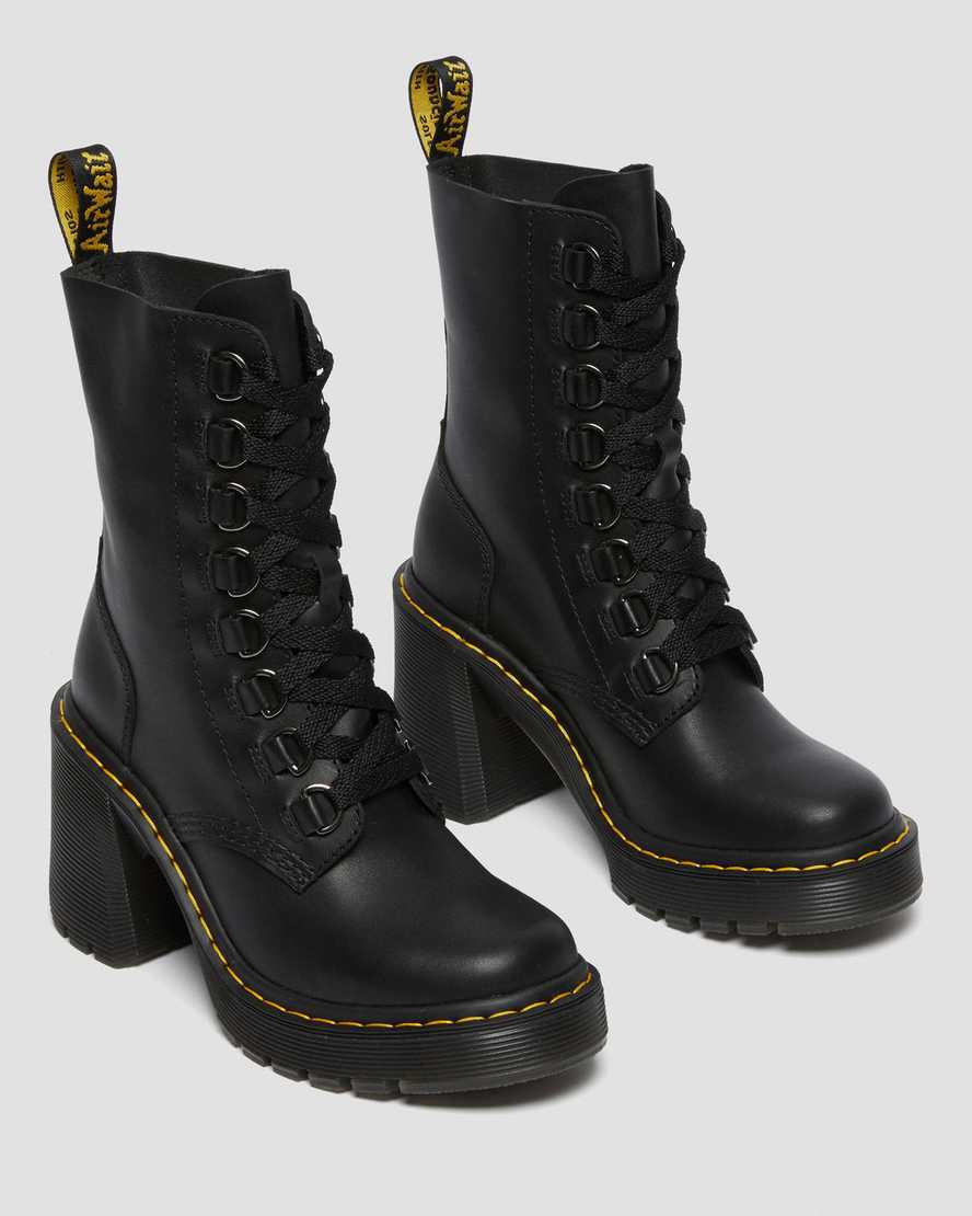 Dr Martens Chesney Deri Flared Dantel Up Kadın Topuklu Bot Siyah  Türkiye |  58137-HRVJ