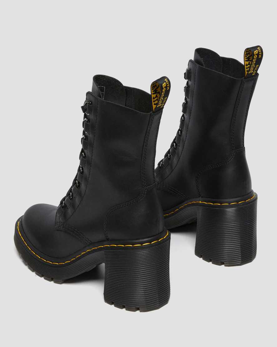 Dr Martens Chesney Deri Flared Dantel Up Kadın Topuklu Bot Siyah  Türkiye |  58137-HRVJ