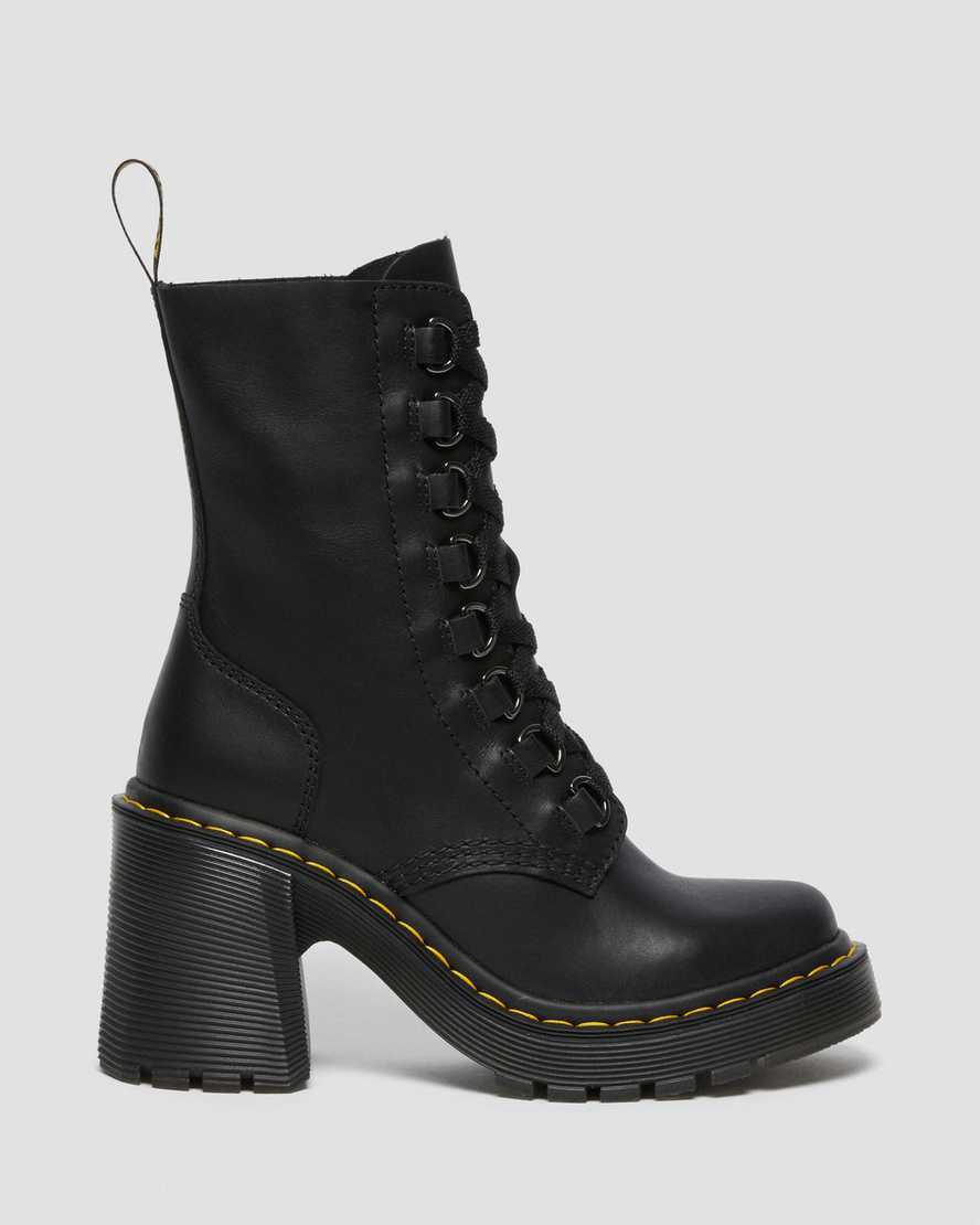 Dr Martens Chesney Deri Flared Dantel Up Kadın Topuklu Bot Siyah  Türkiye |  58137-HRVJ