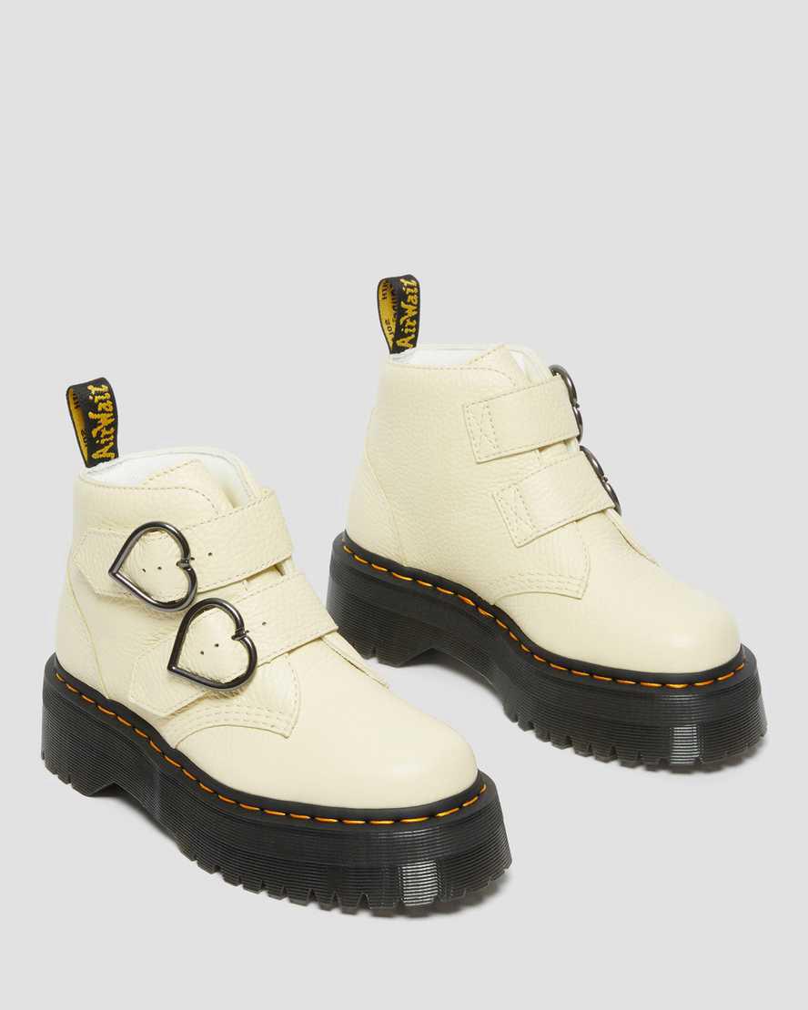 Dr Martens Devon Heart Deri Platform Kadın Bilek Boy Bot Kahverengi Krema  Türkiye |  40625-IESL