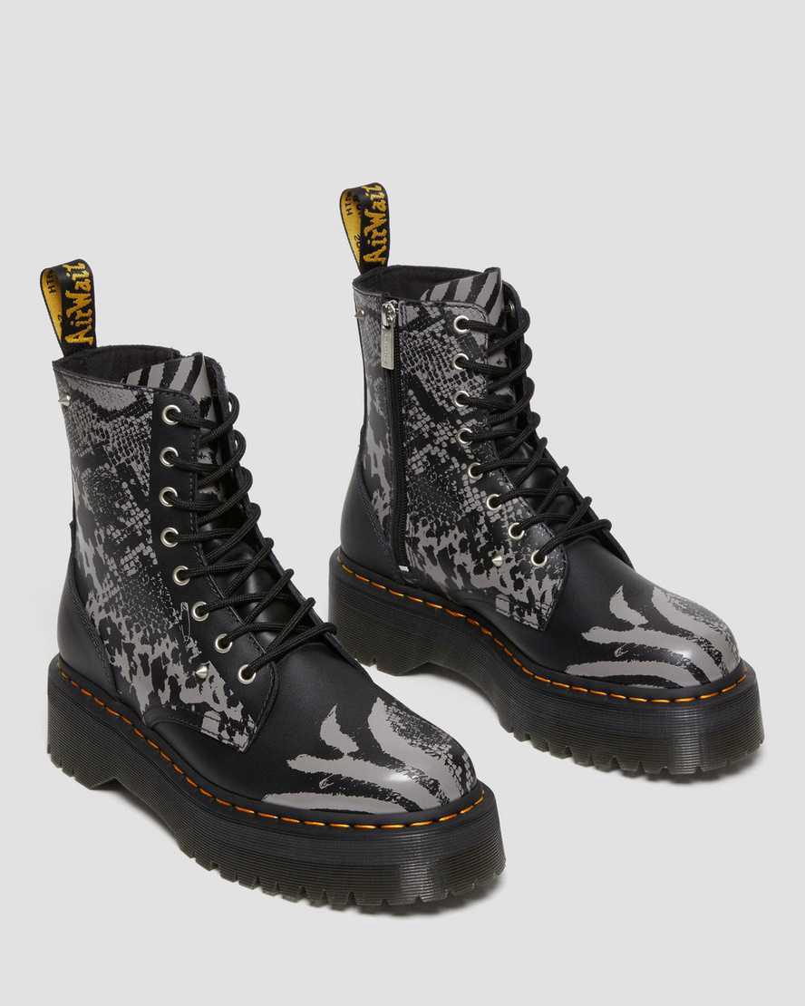 Dr Martens Jadon Boot Animal Clash Deri Erkek Kalın Taban Bot Black/Grey Backhand  Türkiye |  48721-PKEG