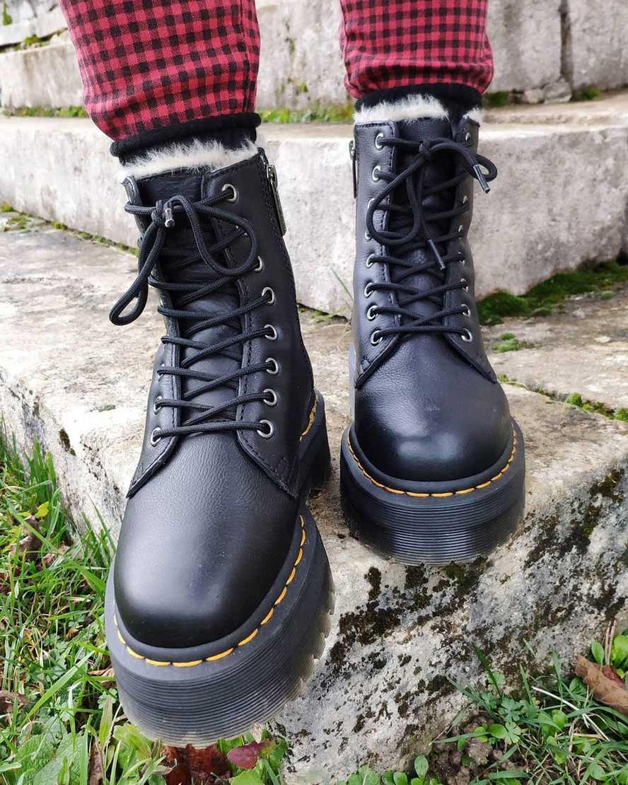 Dr Martens Jadon Boot Deri Faux Fur Astar Platforms Kadın Bilek Boy Bot Siyah  Türkiye |  32451-DOPR