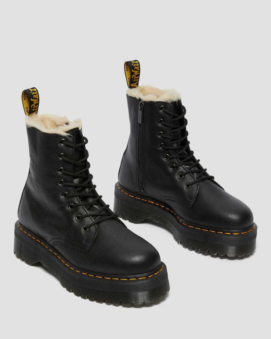 Dr Martens Jadon Boot Deri Faux Fur Astar Platforms Kadın Bilek Boy Bot Siyah  Türkiye |  32451-DOPR