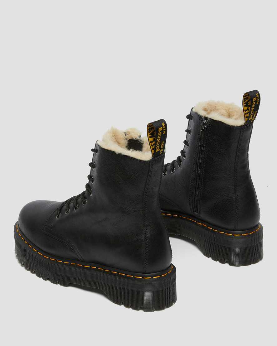 Dr Martens Jadon Boot Deri Faux Fur Astar Platforms Kadın Bilek Boy Bot Siyah  Türkiye |  32451-DOPR