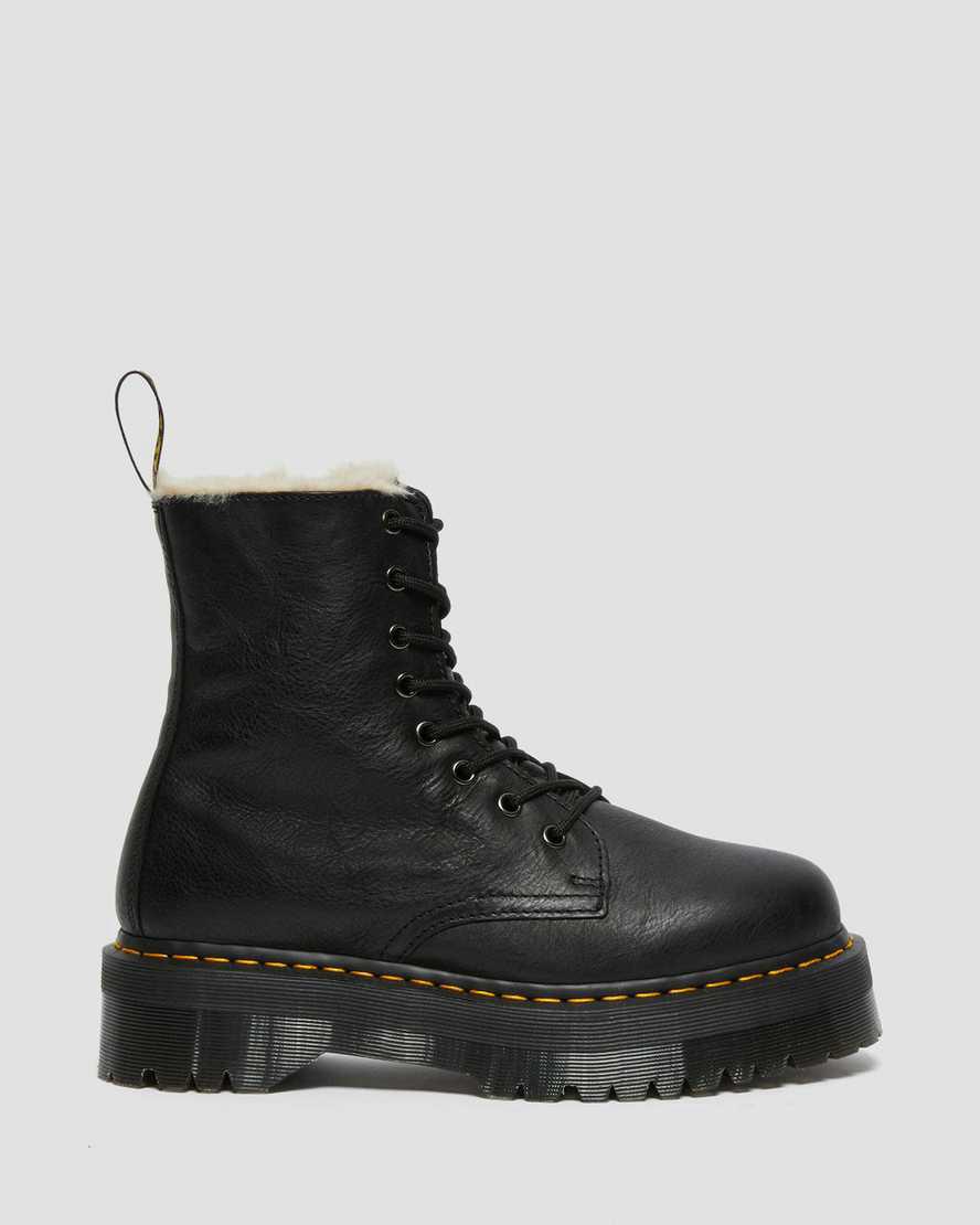 Dr Martens Jadon Boot Deri Faux Fur Astar Platforms Kadın Bilek Boy Bot Siyah  Türkiye |  32451-DOPR