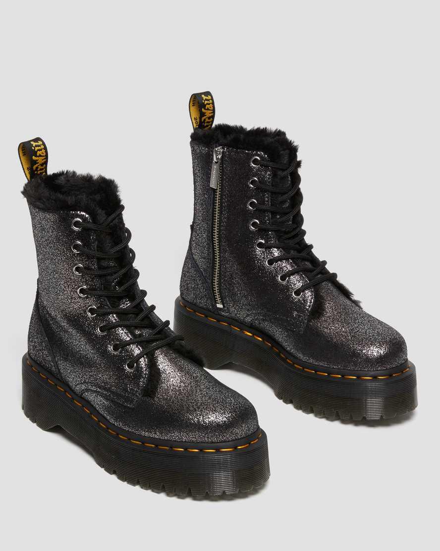 Dr Martens Jadon Boot Faux Fur-Astar Metallic Deri Platforms Kadın Kışlık Botlar Siyah  Türkiye |  32849-MLGK