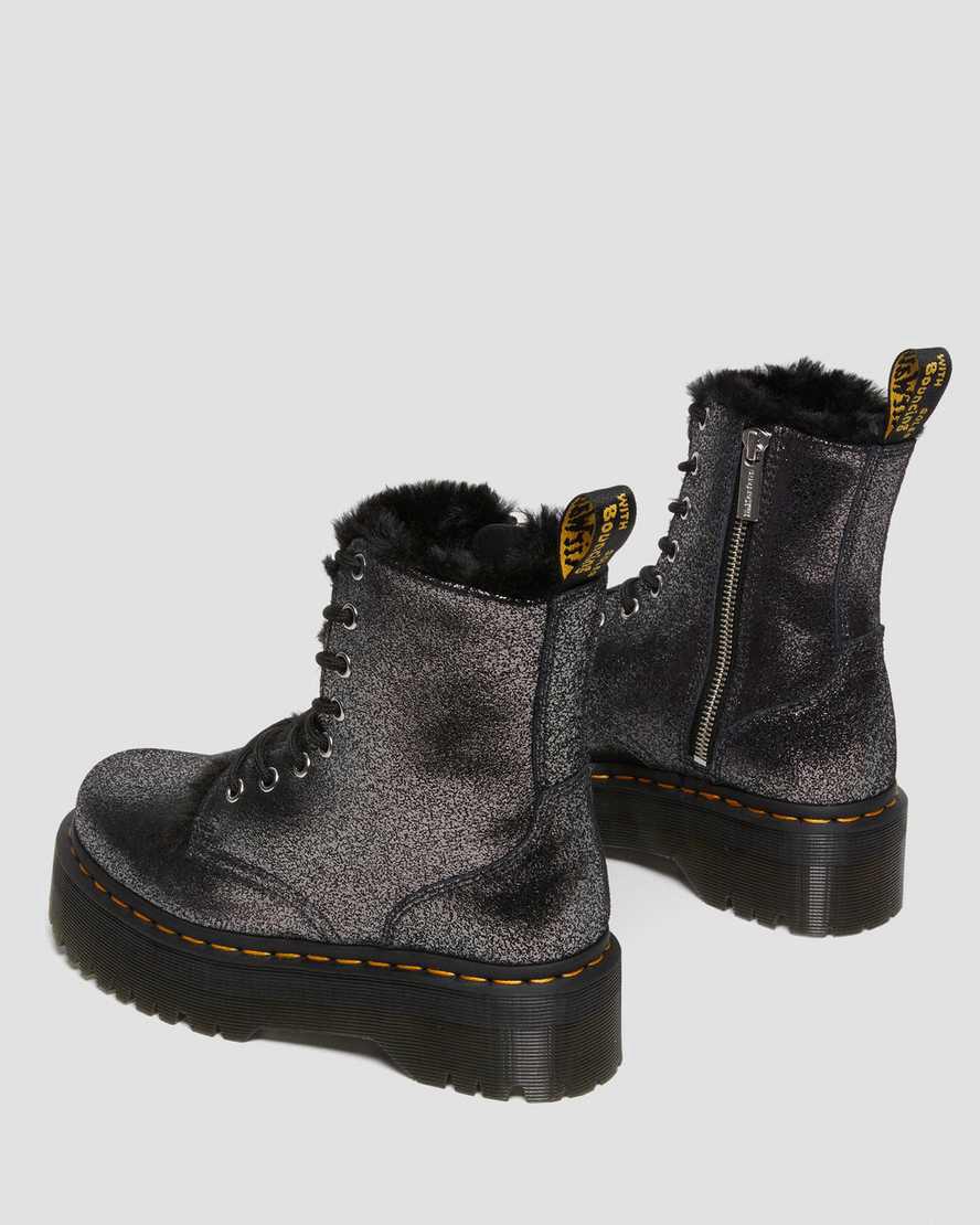 Dr Martens Jadon Boot Faux Fur-Astar Metallic Deri Platforms Kadın Kışlık Botlar Siyah  Türkiye |  32849-MLGK