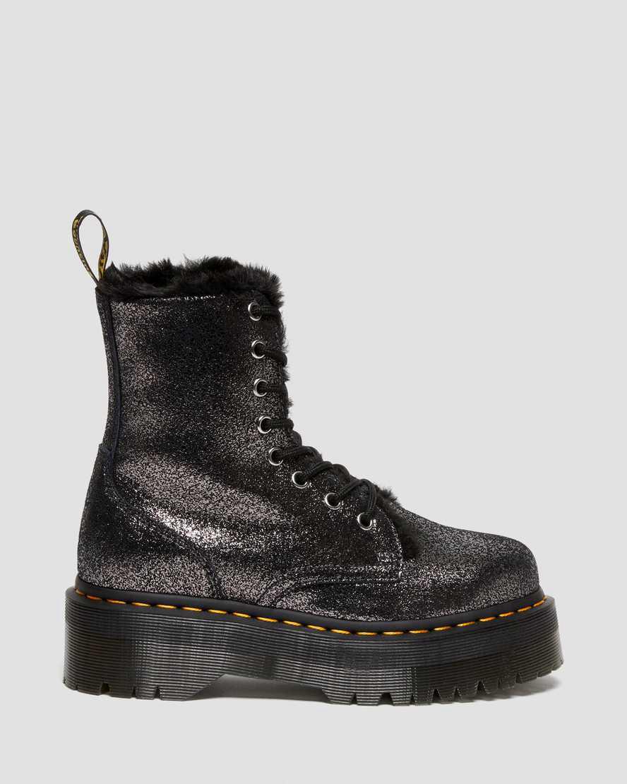 Dr Martens Jadon Boot Faux Fur-Astar Metallic Deri Platforms Kadın Kışlık Botlar Siyah  Türkiye |  32849-MLGK