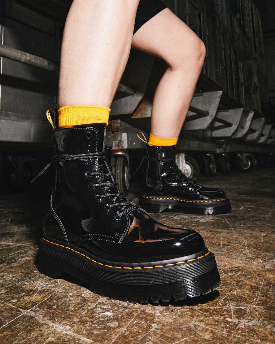 Dr Martens Jadon Boot Rugan Deri Platforms Erkek Bilek Boy Bot Siyah  Türkiye |  34270-ANBI