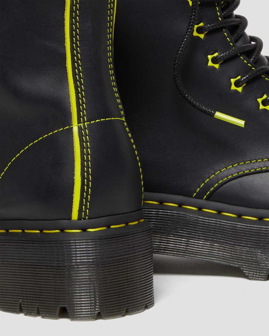 Dr Martens Jadon II Boot Neon Star Deri Kadın Kalın Taban Bot Black/Yellow / Romario  Türkiye |  24865-WDMY