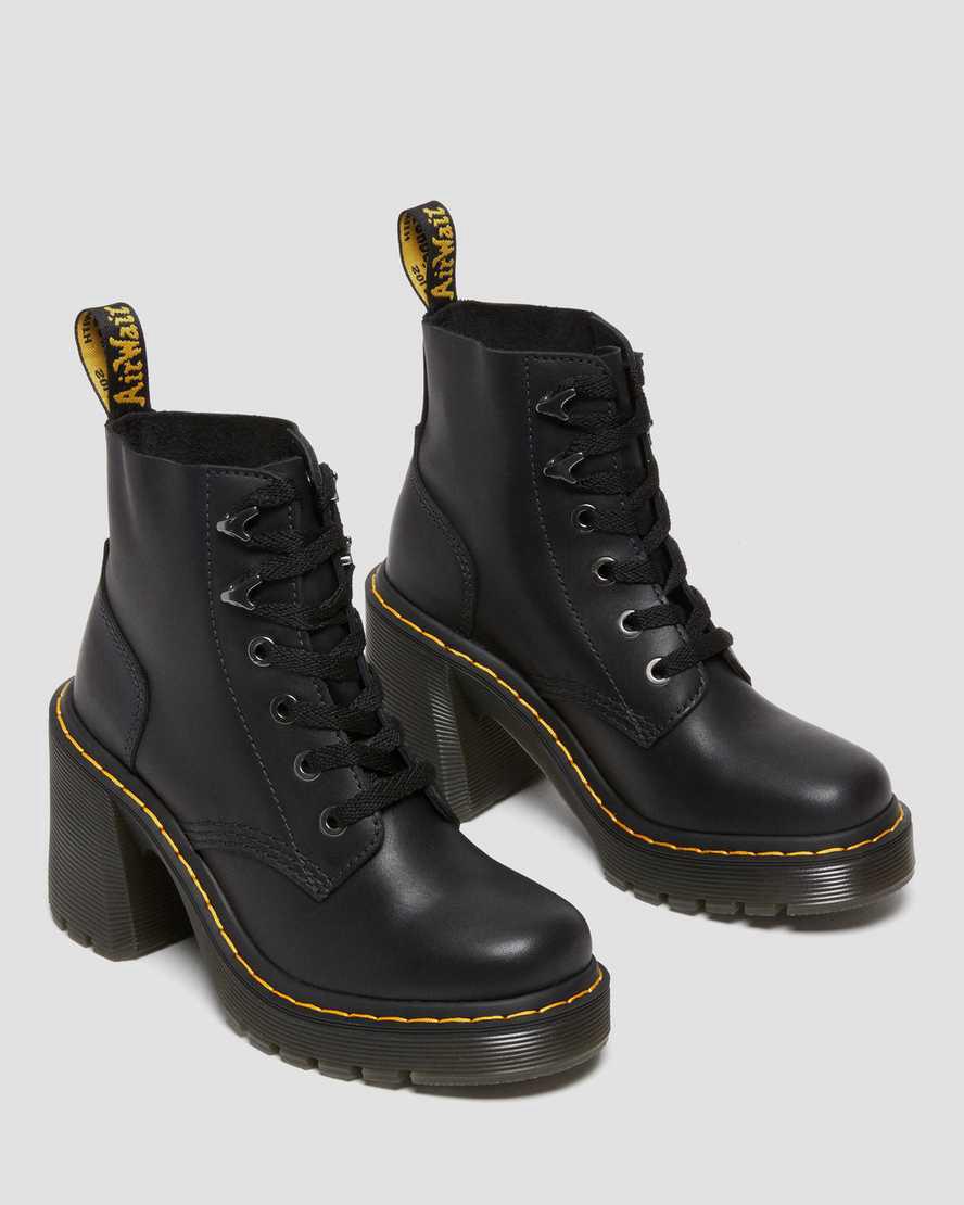 Dr Martens Jesy Sendal Deri Dantel Up Flared Heel Kadın Kalın Taban Bot Siyah  Türkiye |  04523-GLOY