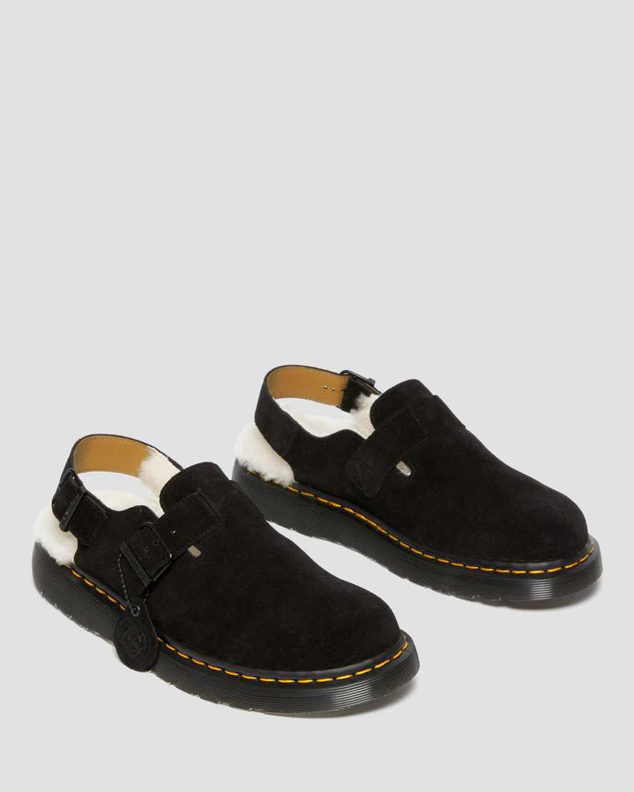 Dr Martens Jorge Made in England Shearling Arkası Açık Mule Erkek Sandalet Siyah  Türkiye |  50487-TZMW