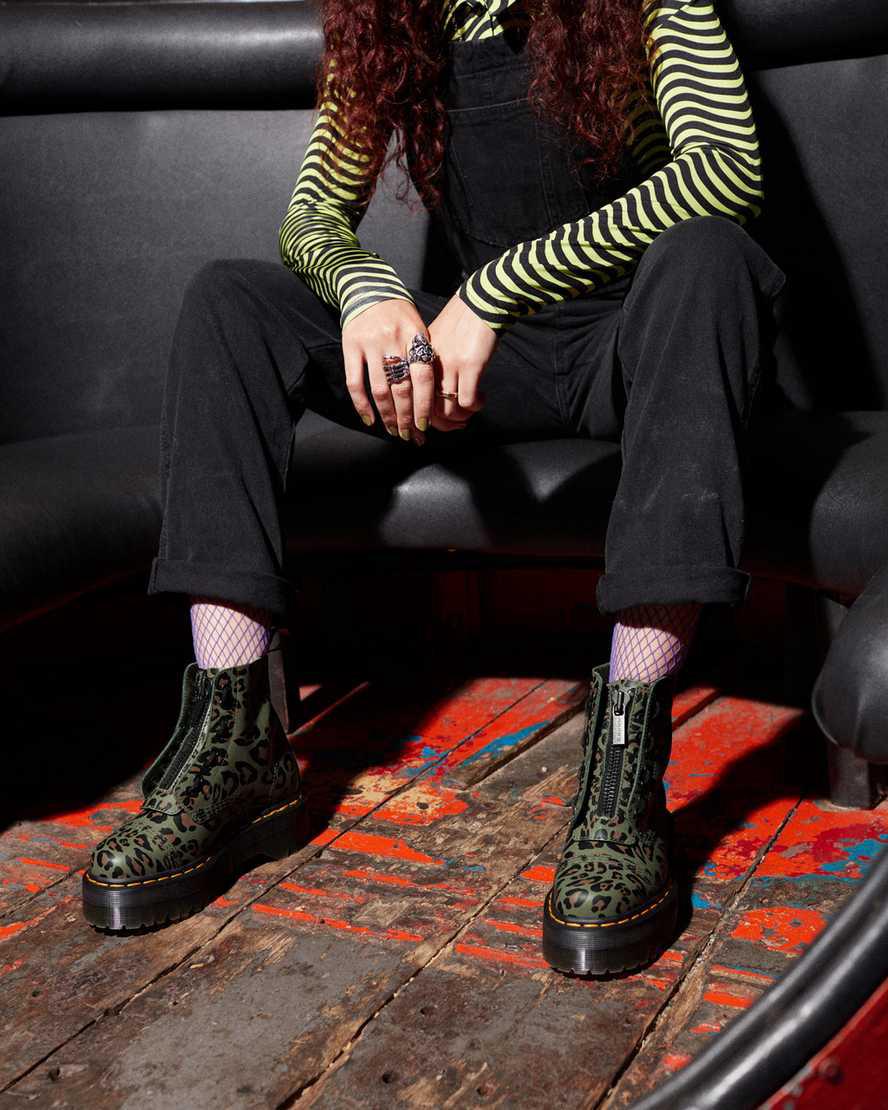 Dr Martens Sinclair Distorted Leopard Print Kadın Kalın Taban Bot Haki Yeşil  Türkiye |  85620-KYZE