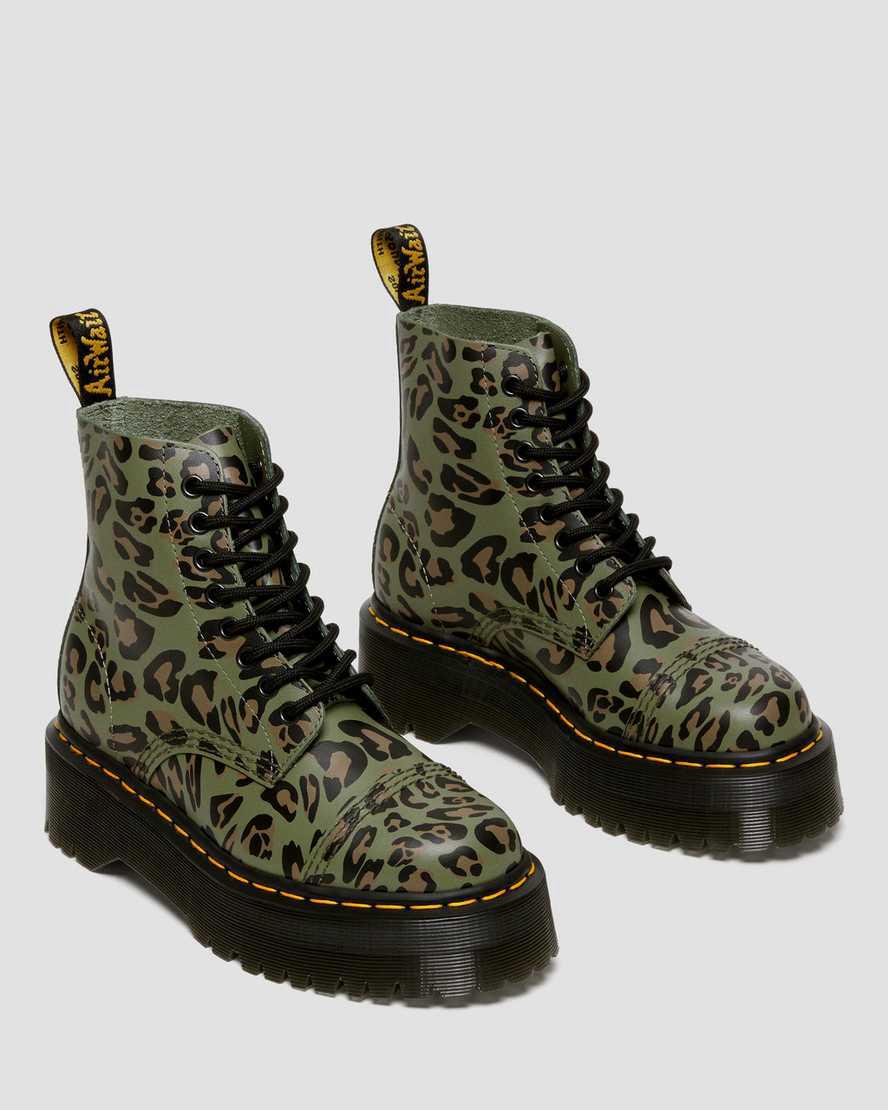 Dr Martens Sinclair Distorted Leopard Print Kadın Kalın Taban Bot Haki Yeşil  Türkiye |  85620-KYZE