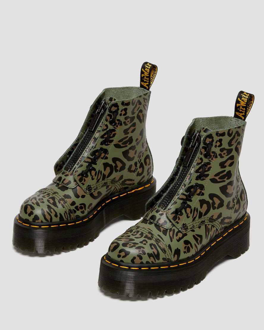 Dr Martens Sinclair Distorted Leopard Print Kadın Kalın Taban Bot Haki Yeşil  Türkiye |  85620-KYZE