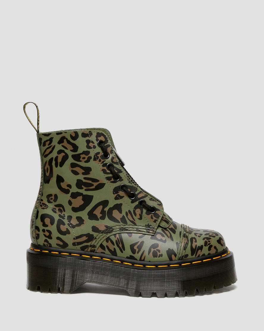 Dr Martens Sinclair Distorted Leopard Print Kadın Kalın Taban Bot Haki Yeşil  Türkiye |  85620-KYZE