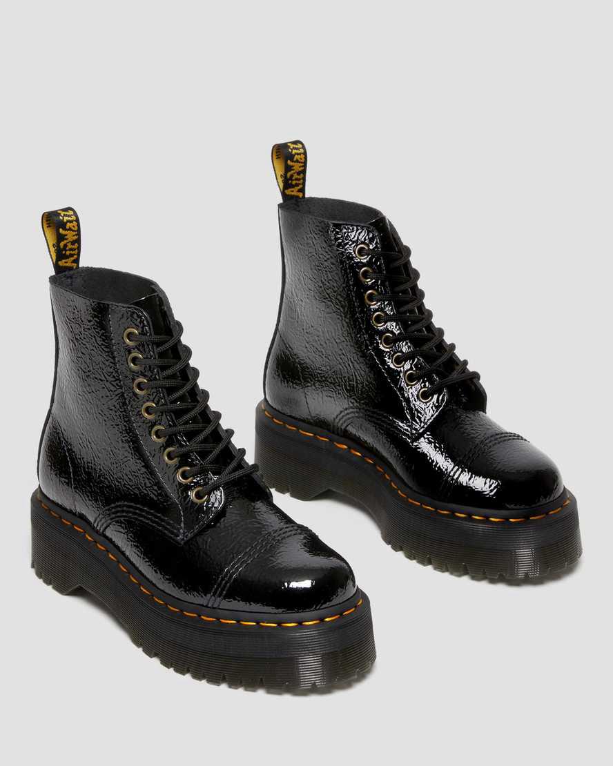 Dr Martens Sinclair Distressed Rugan Deri Kadın Kalın Taban Bot Siyah  Türkiye |  39481-DNZO