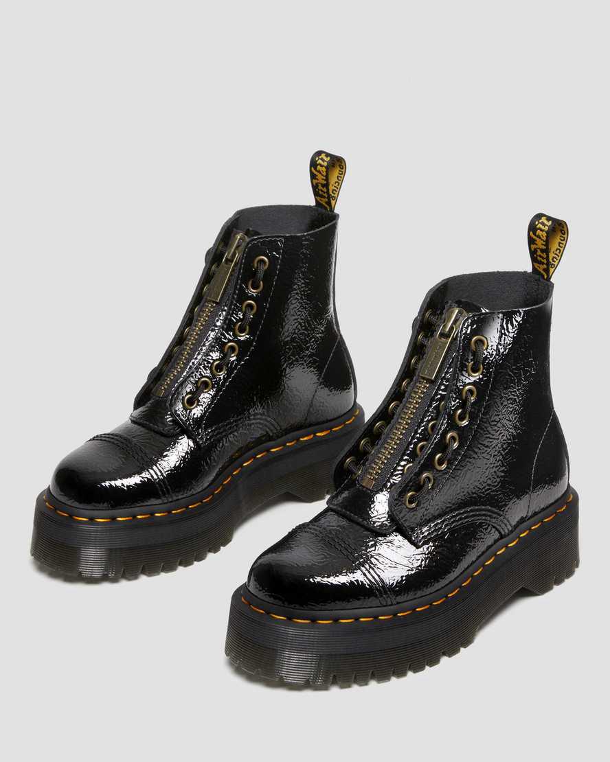 Dr Martens Sinclair Distressed Rugan Deri Kadın Kalın Taban Bot Siyah  Türkiye |  39481-DNZO