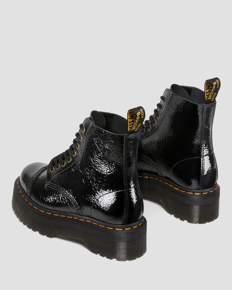 Dr Martens Sinclair Distressed Rugan Deri Kadın Kalın Taban Bot Siyah  Türkiye |  39481-DNZO