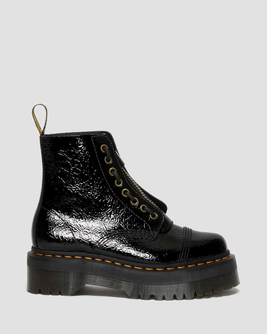 Dr Martens Sinclair Distressed Rugan Deri Kadın Kalın Taban Bot Siyah  Türkiye |  39481-DNZO