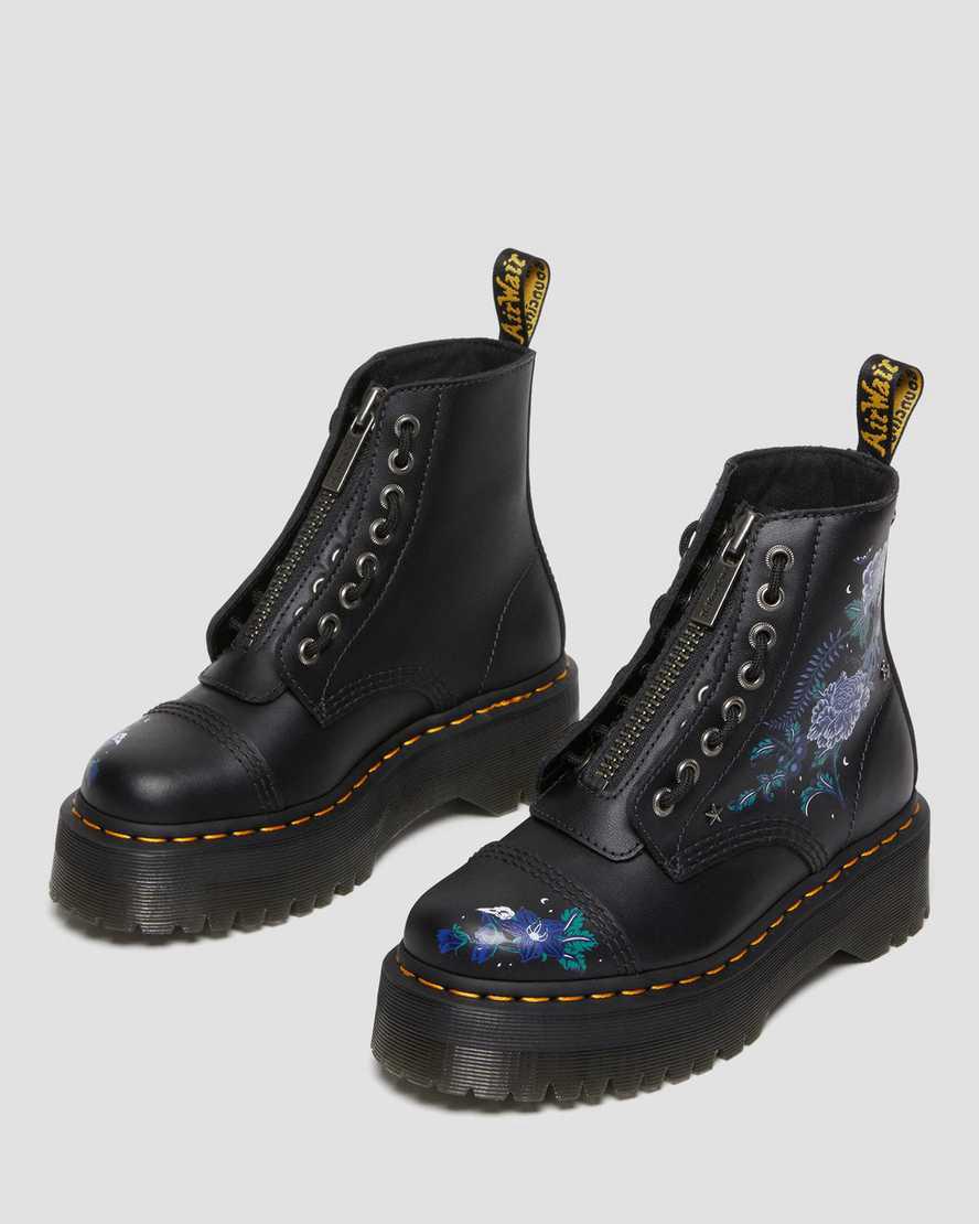 Dr Martens Sinclair Mystic Floral Deri Kadın Kalın Taban Bot Siyah  Türkiye |  20864-KMIY