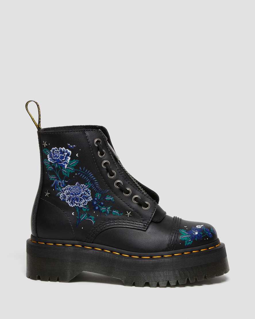 Dr Martens Sinclair Mystic Floral Deri Kadın Kalın Taban Bot Siyah  Türkiye |  20864-KMIY